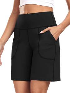 lot 14146 image: CADMUS Womens High Waisted 9 Bermuda Shorts with Zipper Pockets Athletic Workout Long Shorts for Women Knee Length, 2017, 1 Pair, Black, Small
