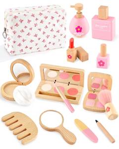 lot 14189 image: Wooden Pretend Makeup Kit for Girls Ages 3��5, Kids Pretend Play Cosmetic Set with Mirror, Lipstick, Nail Polish & Bag �� Non Toxic Toy Makeup Set for Toddlers, for Toddler Girls