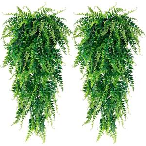 lot 14204 image: Sggvecsy 4 Pack Artificial Hanging Plants Fake Hanging Plant Faux Hanging Boston Ferns Fake Ivy Vines Greenery UV Resistant Plastic Plants for Indoor Outdoor Room Wall Wedding Patio Porch Decor