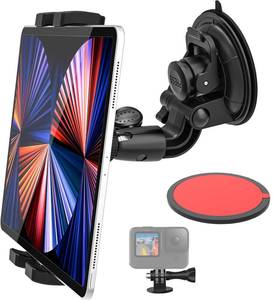 lot 14208 image: Dosvsi Windshield Car Tablet Mount, Heavy Duty Window Dashboard Tablet Holder, 95mm Powerful Suction Mount for iPad Pro 12.9 11 Air Mini, Galaxy Tab, Z Fold,More 4-13 Tablets, 14 Screw for Camera