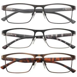 lot 14209 image: acavefox 3 Pack Reading Glasses Men Readers Blue Light Blocking Anti-UV Metal Front Frame And Spring Hinge With Accurate Magnification Eyeglasses 1.25