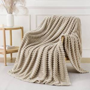 lot 14214 image: YIICKO Khaki Throw Blanket for Couch Sofa 50x60 inches Striped Fleece Blankets Room Home Decor Lightweight Plush Soft Cozy Gifts for Women Mom Girls