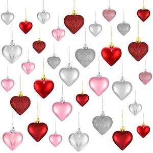 lot 14225 image: Skylety 30 Pieces Valentines Day Heart Ornaments, Heart Shaped Decorations Tree Hanging Baubles for Valentine Wedding Anniversary, 3 Styles 2 Size (Multi-Color)