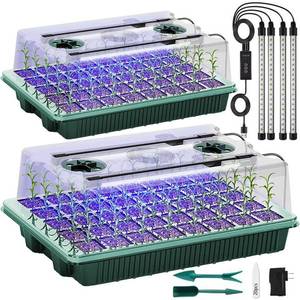 lot 15620 image: SZSJA Seed Starter Tray with Grow Light, 2 Packs 80 Cells Seed Starting Kit Seedling Starter Trays with Grow Lights, Plant Germination Trays with Humidity Dome Plant Starter Kit