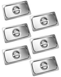 lot 15634 image: QWORK 6 Pack of Stainless Steel Steam Table Lids, 13 Size Solid Hotel Pan Covers for Steam Food Pans