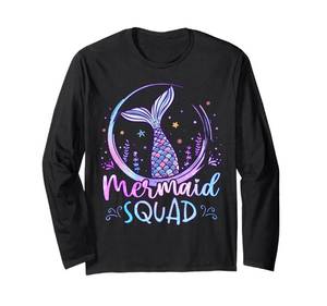 lot 16190 image: 2 Mermaid Birthday Squad Party Girls Women Mermaid Long Sleeve Blue T-Shirt 2pk 2XL and XL
