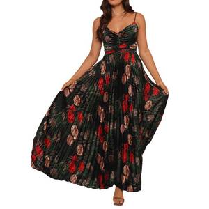 lot 16196 image: LASPIA Womens Pleated Dress Formal Adjustable Spaghetti Strap Maxi Solid Bridesmaid Evening Party Dresses L