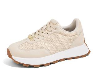 lot 16215 image: LUCKY STEP Womens Platform Fashion Sneakers Retro Classic Trainers Casual Lace-up Stylish Tennis Running Walking Shoes (Beige Knit,9 B(M) US)