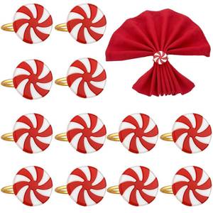 lot 16217 image: LemonRoad 12 Pcs Christmas Napkin Rings Bulk Xmas Chic Napkin Holder Rings Buckle for Holiday Birthday Party Anniversary Dinner Wedding Dining Table Decoration (Candy,Resin)