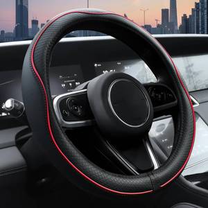 lot 16224 image: Ouzorp Car Steering Wheel Cover, Microfiber Leather Steering Wheel Covers with Anti-Slip Lining, Universal 14.5-15 inchs Black with Red line