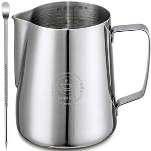lot 16229 image: Milk Frothing Pitcher 12oz, Espresso Steaming Pitchers 350ml, Frother cup, Coffee Cappuccino Latte Art,304 Stainless Steel Jug with Decorating Art Pen