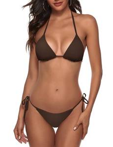 lot 16242 image: Zuvebamyo Women Two Piece Bikini Swimsuit Sexy Bathing Suits Halter Triangle Tops String Bikini Sets Coffee S