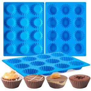 lot 16245 image: CLUEWR 3 PCS Peanut Butter Cup Molds, 12 Cavity Non-stick Silicone Chocolate Candy Molds for Fat Bombs