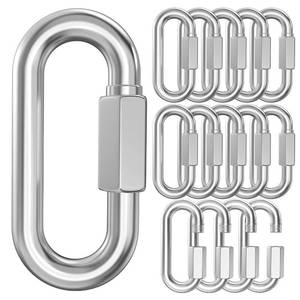 lot 16252 image: 15 Pack Heavy-Duty Chain Hooks Quick Links - 304 Stainless Steel 14 Locking Carabiner Anti-Rust Chain Connector Quick Link for Towing,Swing,Shade Sail,Bird Toys,Capacity 800lb