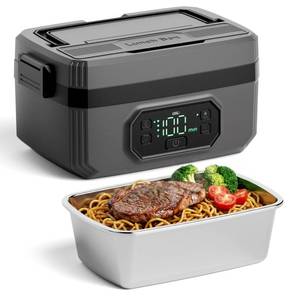 lot 17605 image: LIFECREEK Cordless Electric Lunch Box for Adults, 1.2L Stainless Steel Container, 21000mAh Rechargeable Heated Lunch Box Food Warmer with Timer & Adjustable Heating for Office Car Outdoor