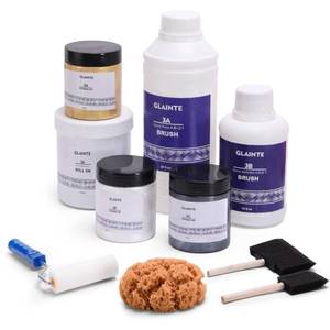 lot 17606 image: GLAINTE Epoxy Countertop Paint Kit - Granite Counter Top Refinishing Paint Kit for Kitchen Bathroom Epoxy Resin Topcoat For Marble Granite Formica Laminate Ceramic Tile BlackGold
