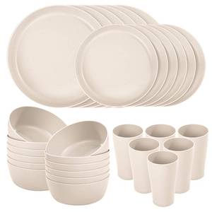lot 17607 image: EI 24pcs Wheat Straw Dinnerware Set, Beige Wheat Straw Plates, Reusable Unbreakable Plates for Camping, Picnics & Family Dinners