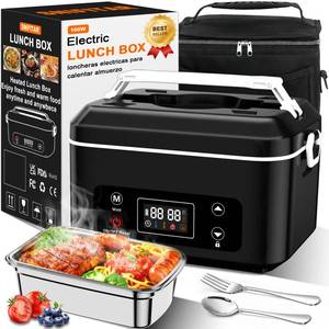 lot 17617 image: Heated Lunch Box,Electric Lunch Box, Lunch Box Battery Powered, Pro 24000mah,5.5 Cups Portable Food Heater-3D-5 Side Heating-Intelligent Temperature Control,Suitable For Trucks,Offices(BlackWhite)