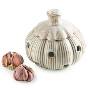 lot 17622 image: Cormomu Garlic Storage Pod Ceramic Garlic Keeper with Lid Large Garlic Container for Counter, White