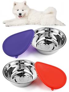 lot 17624 image: Patelai 4 Pcs Stainless Steel Dog Bowls 7.9 with Silicone Lids Portable Food and Water Dishes for Pets Sealable Containers for Small Medium Dog Cat Indoor (Red,Purple)