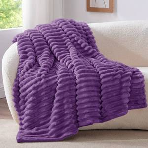 lot 17628 image: BEDELITE Twin Blanket for Couch & Bed, 300GSM Soft & Warm Fleece Blanket, Decorative and Giftable Striped Purple Blankets for Women, Men, 60x80