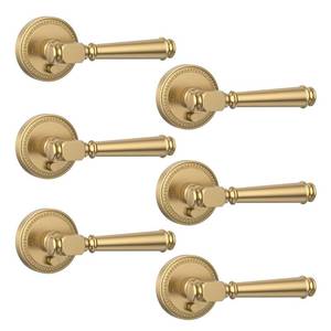 lot 17629 image: Amerdeco 6 Pack Champagne Bronze Privacy Door Handles, Champagne Bronze Interior Door Knobs,Heavy Duty Door Lever for Bedroom and Bathroom, Reversible Keyless for Right & Left Side AM0034