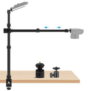 lot 17634 image: Ailight Overhead Camera Mount Desk Stand, 15.75-33.45 Webcam Mount with 2-Section Adjustable Telescopic Boom Arm, C ClampSwiveling Ball Head for DSLR Camera, Ring Light, Webcam