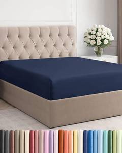 lot 18053 image: Full Fitted Bed Sheet - Bottom Single Fitted Sheet Only - Ultra-Soft Hotel Luxury Bedding w 8-16 Inch Deep Pockets - Breathable, Cooling & Wrinkle Free - Easy-Fit, Fade & Shrink Resistant - Navy Blue