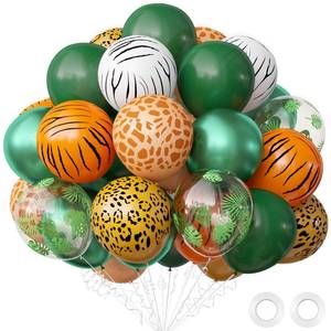 lot 18067 image: OuMuaMua Jungle Party Decorations, Jungle Safari Balloons, 68 Pack Animal Balloon Set for Boys Girls Tropical Safari Baby Shower Decor, Tropical Wild One Birthday Party Supplies, 12 Inch