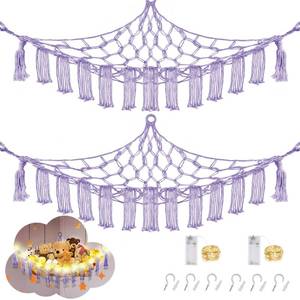 lot 18077 image: CERETIA Stuffed Animal Hammock with LED Light, Large Stuffed Animals Storage Corner Plushie Net for Kids Room Decor, 2 Packs Purple