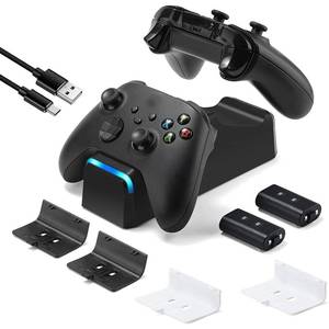 lot 18449 image: KEKUCULL Dual Dock Charging Station Compatible with Xbox Series XS, Xbox OneOne XOne S Controllers, Efficient Xbox Controller Charger with 2  1100mah Rechargeable Controller Battery Packs(Black)