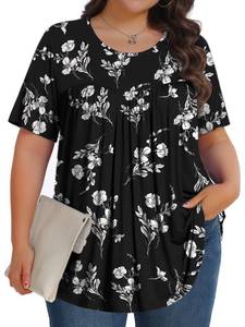 lot 18452 image: Tencede Womens Plus Size Tops Tunic Short Sleeve Crew Neck Shirts Casual Soft Blouse White Orchid 2X