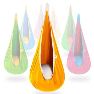 lot 18454 image: OUTREE Kids Pod Swing Seat, Cotton Child Hammock Swing Chair, Sensory Swing for Indoor and Outdoor Use, Yellow and White