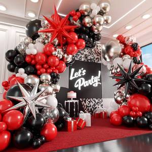 lot 18457 image: Red White and Black Balloon Garland Arch Kit, Red and Black Party Decorations with white Silver Balloons Confetti Latex Balloons for Graduation Decorations Prom Anniversary Birthday Party Decoration