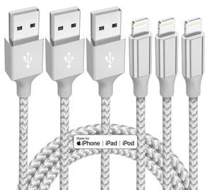 lot 18472 image: iPhone Charger 3 Pack 10 ft Apple MFi Certified Lightning Nylon Braided Cable Fast Charging Cord Compatible with iPhone 13 12 11 Pro Max XR XS X 8 7 6 Plus SE iPad and More