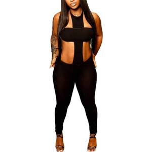 lot 18490 image: Wuitrie Womens Fall Solid Black Jumpsuits Midriff-Baring Off Shouder Halter Neck One Piece Pants Sexy Party Clubwear