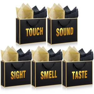 lot 18497 image: Kolldenn 5 Senses Gift Bags for Him Her Five Senses Gift Bag with Ribbon Handles and Tissue Paper Present Wrappings for Valentine Wedding Birthday Mothers Day(Black,11.8 x 10 x 4 Inch)