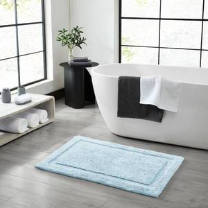 lot 19021 image: Jean Pierre New York Lydia Border 100% Cotton Bath Mat - Non-Slip Bath Rug - Light Blue - 27x45