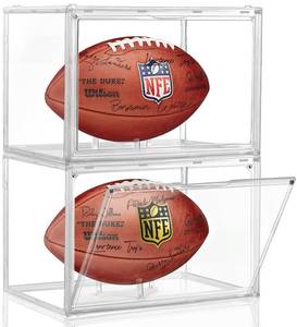 lot 19026 image: 2 Pack Football Display Case, KKU Acrylic Clear Football Case Full Size with Magnetic Door, Professional Memorabilia Football Display Boxes Football Holder Dust and UV Protection