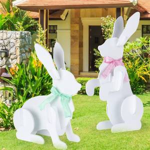 lot 19053 image: YLOLUL 2 Pcs 22.6 Large Easter Yard Signs Decorations Wood Easter Bunny Rabbit Wood Spring Lawn Signs for Indoor Outdoor Home Yard Patio Lawn Garden Party Supplies Prop Spring Ornament (Large)