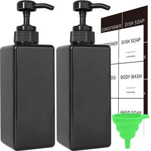 lot 19055 image: Black Soap Dispenser with Waterproof Labels, Thickened Plastic Hand Soap Dispenser for Bathroom, Kitchen Dish Washing Liquid Bottles, Shampoo and Conditioner Bottles with Funnel (16oz 2Pack Black)