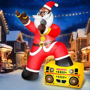 lot 19067 image: fotako 6FT Christmas Inflatables Decoration Outdoor Black Santa Claus Hip-pop Rapper Christmas Blow Up Yard Decoration Blowups Build-in LED Light for Holiday Party Xmas New Year