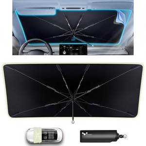 lot 19077 image: helloleiboo Car Windshield Sun Shade Umbrella 57 x 32, Windshield Sun Shade Foldable with 5-Layer Thickened Vinyl Coating Reflective Heat & UV Protection Fits Most Sedans & Compact SUVs