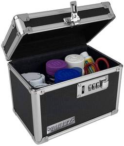 lot 19094 image: Vaultz Locking Medicine Box with Combination Lock - Secure Metal Lock Box Safe for Medication, Pills & Valuables, Small Lockbox with Code, Portable Storage Case, Black