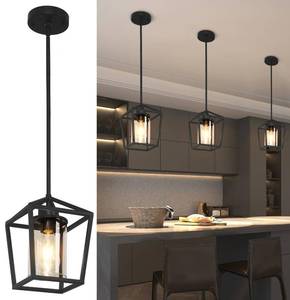 lot 19113 image: JIAYASHOUS Black Pendant Lights Kitchen Island, 1-Light Light Fixtures, Farmhouse Island Lighting,Lantern Pendant Light for Hallway Foyer Dinning Room with Clear Glass Shade, Adjustable Height