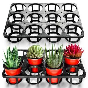 lot 19114 image: RooTrimmer 12 Cell Round Nursery Pots Tray, Plant Pot Shuttle Carry Holder and Trays for 4 inch Round Plastic Nursery Pots Flowerpot Carrier Transporting (16.75 12.43, 2.1 Deep, 5-Pack)