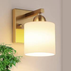 lot 19118 image: Mecgirn Gold Milk Glass Wall Sconces, 1 Pack Hardwired Indoor Wall Light Fixtures for Living Room, Hallway, Bedroom, Ceramic E26 Sockets (Bulbs Not Included)