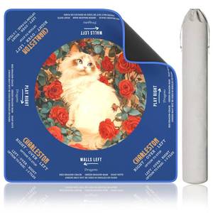 lot 19121 image: Mahjong Mat for Table, 31.5 x 31.5 Inch Non-Slip Mahjong Mat, Vintage Cat and Rose Design Mahjong Table Mat, Foldable Soft Surface for American Mahjong & Tile Games