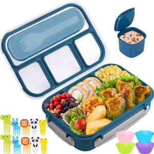 lot 19123 image: Yumuk Bento Box, Lunch Box Kids, 1300ML Adult with 4 Compartment &Food Picks &Cake Cups, Containers for AdultsKidsToddler, Leak-Proof, MicrowaveDishwasherFreezer Safe(Blue)