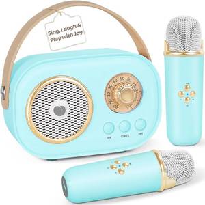 lot 19126 image: PRUNUS C20 Mini Karaoke Machine,Valentines Day Gifts for Her Him Kids Mens,Portable Bluetooth Speaker with 2 Wireless Microphone for Boys Girls 3-12 Years Old Birthday Party Blue